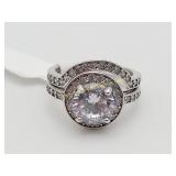Sterling Silver CZ 2 Piece Wedding Rings Sz 6
