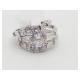 Sterling Silver CZ 3 Piece Wedding Set Ring Sz