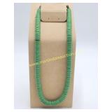 Vintage Green Stone Disc Necklace Sterling Clasp