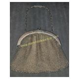 Vintage Alpaca Silver Mesh Purse Red Rhinestone