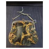 Vintage Art Deco Velvet Evening Purse Silver Tone