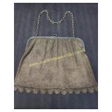 Antique Silver Tone Mesh Purse Scalloped Bottom