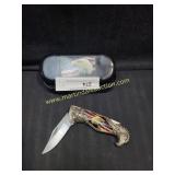 Decorative Eagle Folding Knife w Metal Case