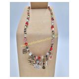 Cat Lover Charm Necklace w Glass Beads 16"