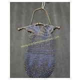 Antique Victorian Blue Steel Beaded Crocheted