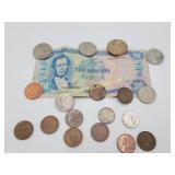 Mix Lot Of Foreing Coins & Jamaica 10 Dollar Bill