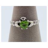 Sterling Silver & Green Stone Ring Sz 11