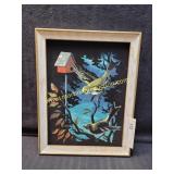 Vintage Velvet Painting Birds & Feeder 12" x 9"