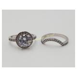 Sterling Silver 2 Piece Wedding Ring Set Sz 6