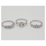 Sterling Silver CZ 3 Pieces Engagement Wedding Set