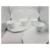 4) Indiana Glass Milk Glass Snack Sets - COLONIAL