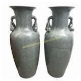 Pair Of Large Ceramic Green Decorative Vases
