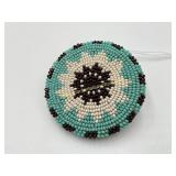 Beaded Belt Buckle TEAL WHITE SUN - Blue and teal