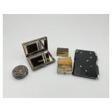 Vintage Pill Boxes, Mirror Compact, Pen & Paper