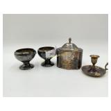 Silverplate Trinket Box, Brass Candles Holser