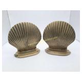 Vintage MCM Brass Sea Shells Bookend Set
