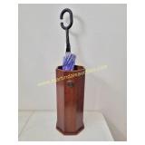 Wooden Umbrella Stand and Large Umbrella with
