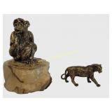 Vintage Brass Money On A Stone & Brass Tiger