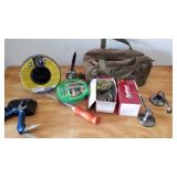 Mix Lot, Small Tool Bag, Drain Snake, Door Levers