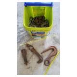 Bucket Of Chain & Heavy Hooks