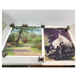 Fine Art Posters - Cranes and Floral Landscape
