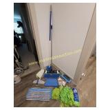 Various Dusting Mitts, Squeegee, Dust Mop handle,
