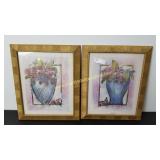 2) Framed Artwork  - Floral Vase, Gold Frames