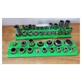 2 Green Magnetic Socket Trays Filled With Sockets