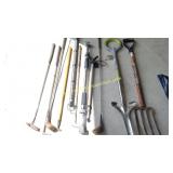 Mix Lot Yard Tools, Old Golf Clubs, Closet Rod