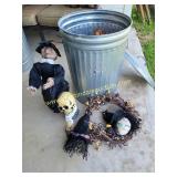 Metal Trashcan Filled W Halloween Decor
