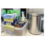 Cleaning Supplies & Step Trash Can - Glass