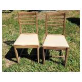 2 Vintage Wood Chairs w Vinyl Seat