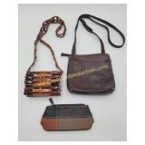 Wooden Slat Purse, SAK Leather Patchwork Zipper