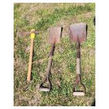 Garden Tools Lot / 2 Short Handle Shovels & Pick