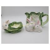 WCL Rabbit Tea Pot and Candy Dish - Cabbage Leaf