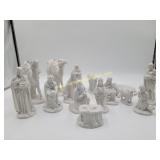 White Glazed Ceramic Nativity - Holy Family, Wise