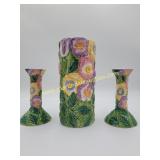 WCL Ceramic Floral Candle Sticks & Vase -