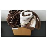 Brown Plush Blanket, White Woodland Scene Blanket