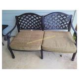 Cast Aluminum Patio Love Seat w Cushions