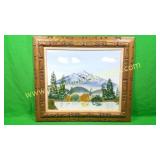 "IXSC" Mountain Scenery Painting w/ Carved Frame
