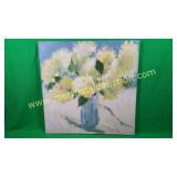 White Mums Abstract Floral Painting On Canvas