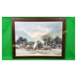 Signed T Supsirikool Mountain Village Watercolor