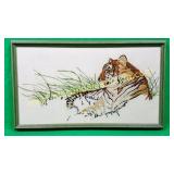 Embroidery Crewel Tiger Wall Decor