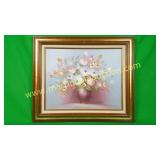 Davis, Vase W/ Pink, Blue & Orange Flowers