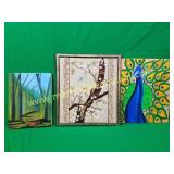 (3) Cross Stitch Tree, Peacock & Tree Wall Decor