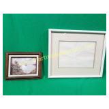 (2) Embossed Tree Print & Boat Painting