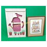 (2) Cross Stitch House & Wooden Watering Can Wall