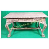 Antique Carved Desk Paw Feet & 3 Drawers