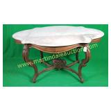 Antique Carved Oval Center Table w Marble Top