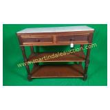 Vintage Library Table W/ White & Gray Marble Top